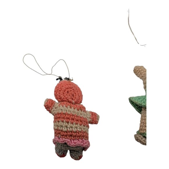 Three Vintage 1950s Mini Japanese Dolls 2" 2.5", 3" Crochet Ornament Amigurumi - Picture 2 of 10
